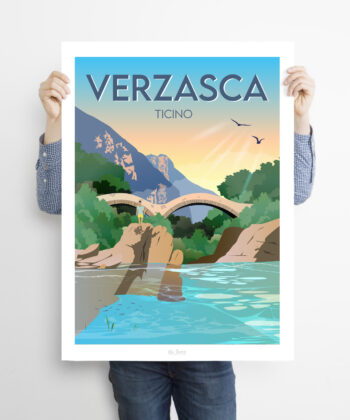 Man holding a Poster of Verzasca