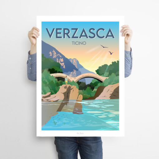 Man holding a Poster of Verzasca