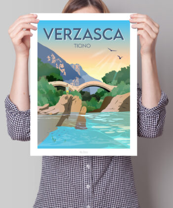 Femme tenant une affiche de Verzasca