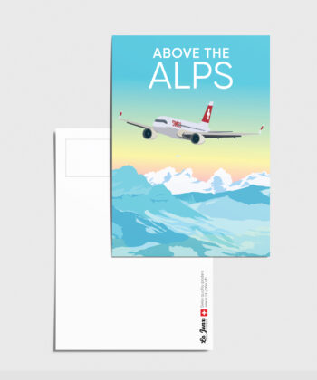 Carte postale d'un avion au dessus des Alpes