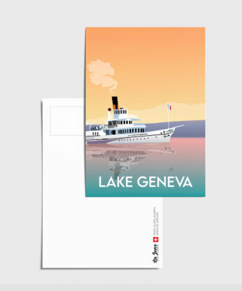 Carte postale du lac Léman avec un bateau