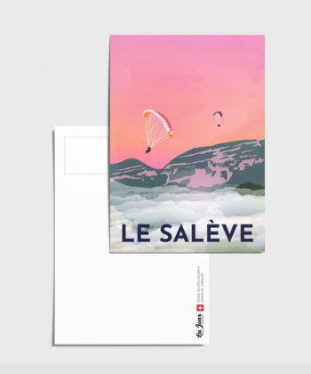 Carte postale du Salève avec des parapentes