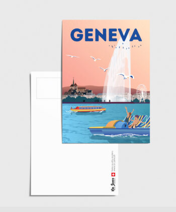 Carte postale d'un pédalo avec des enfants à Genève